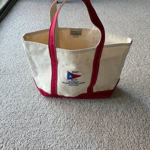 LL Bean Boat & Tote Medium Red Trim | Vintage Nautical Sailing Embroidered - Picture 7 of 12